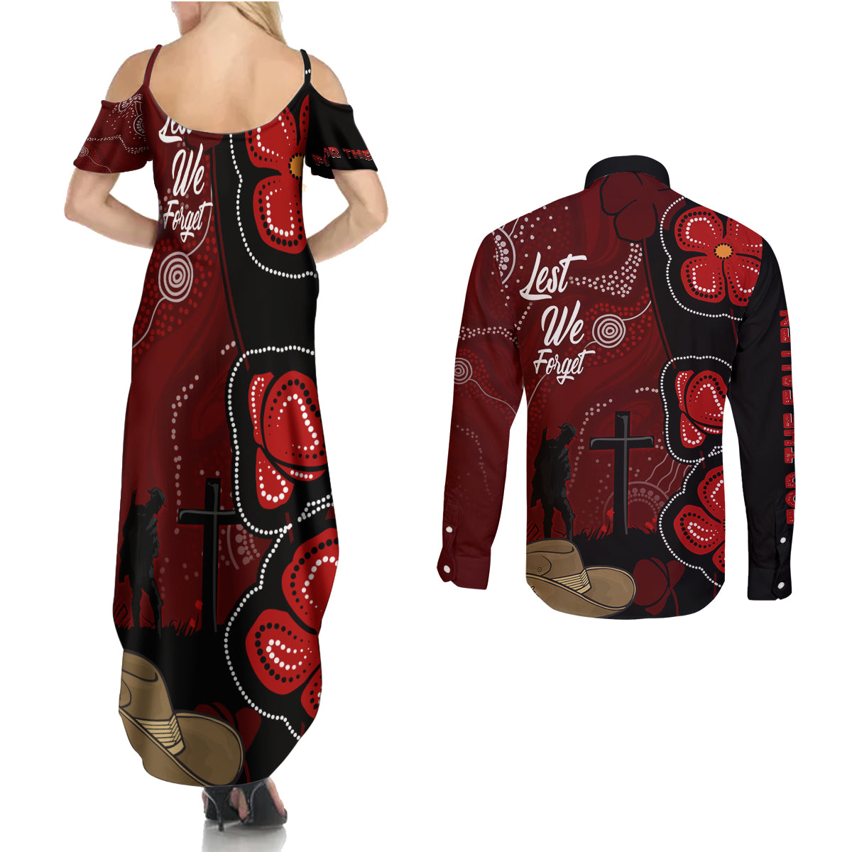 ANZAC Aboriginal Australia Couples Matching Summer Maxi Dress and Long Sleeve Button Shirt For the Fallen