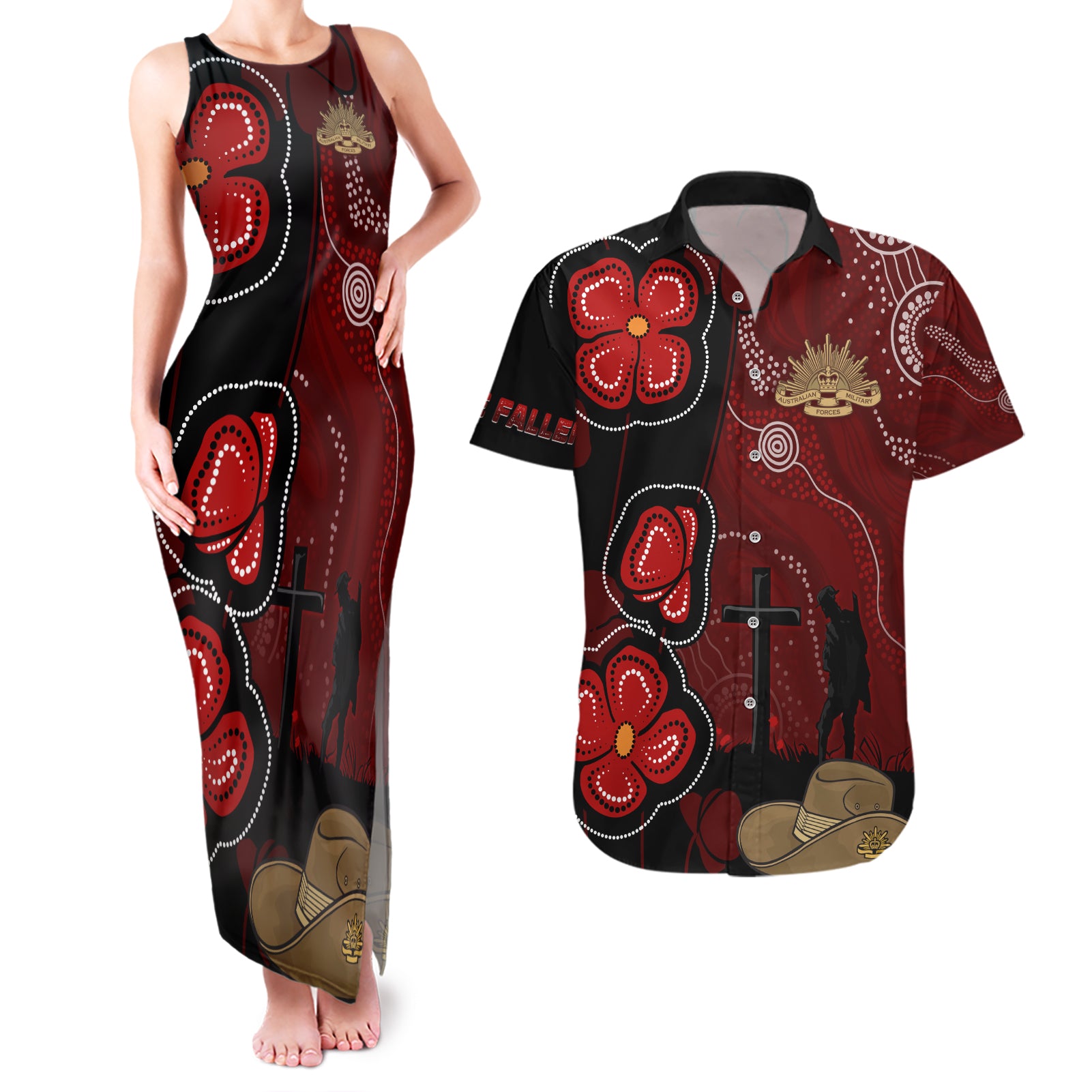 ANZAC Aboriginal Australia Couples Matching Tank Maxi Dress and Hawaiian Shirt For the Fallen