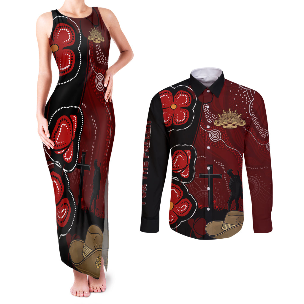ANZAC Aboriginal Australia Couples Matching Tank Maxi Dress and Long Sleeve Button Shirt For the Fallen