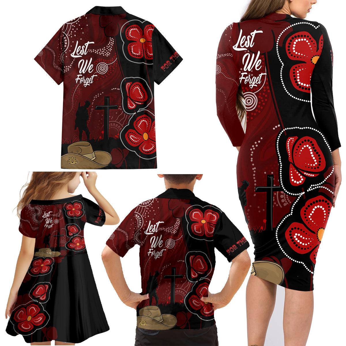 ANZAC Aboriginal Australia Family Matching Long Sleeve Bodycon Dress and Hawaiian Shirt For the Fallen