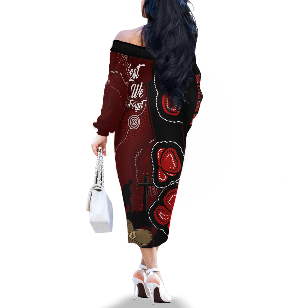 ANZAC Aboriginal Australia Family Matching Off Shoulder Long Sleeve Dress and Hawaiian Shirt For the Fallen