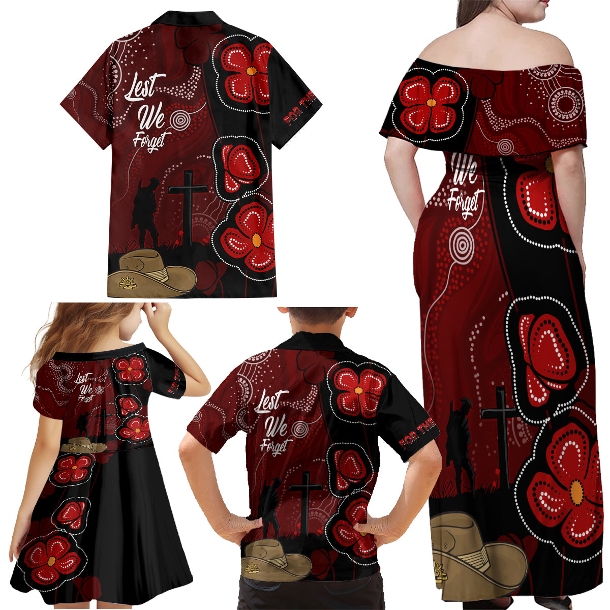 ANZAC Aboriginal Australia Family Matching Off Shoulder Maxi Dress and Hawaiian Shirt For the Fallen