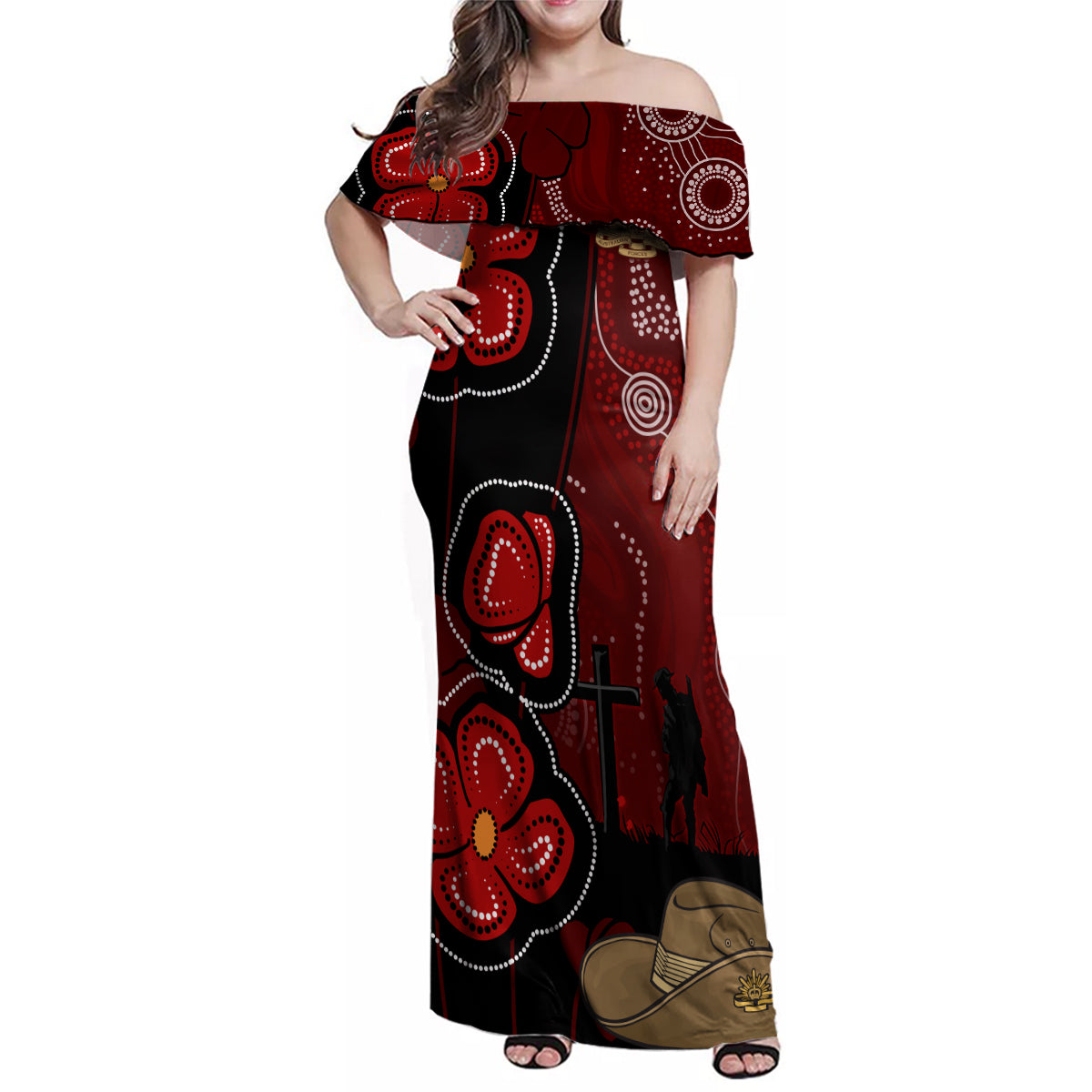 ANZAC Aboriginal Australia Family Matching Off Shoulder Maxi Dress and Hawaiian Shirt For the Fallen