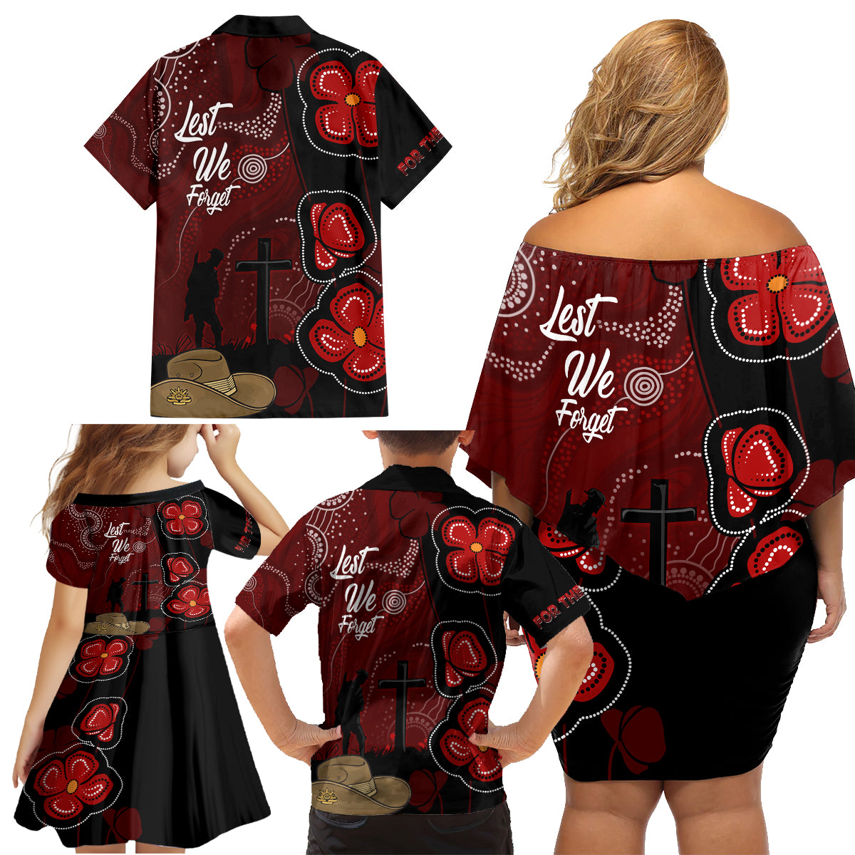 ANZAC Aboriginal Australia Family Matching Off Shoulder Short Dress and Hawaiian Shirt For the Fallen
