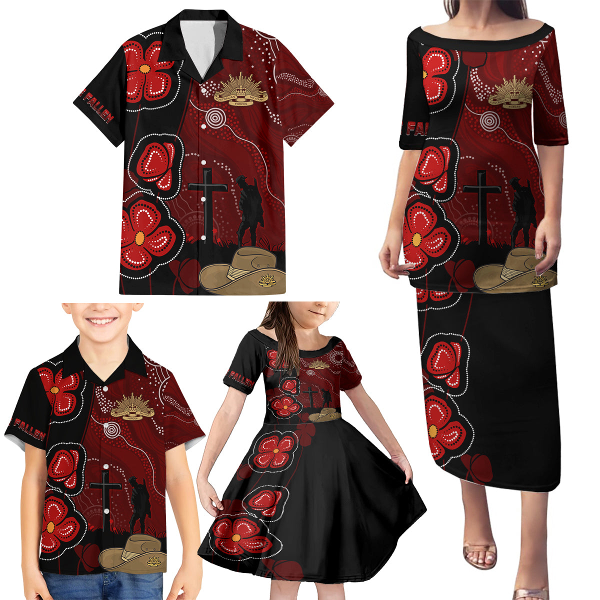 ANZAC Aboriginal Australia Family Matching Puletasi and Hawaiian Shirt For the Fallen