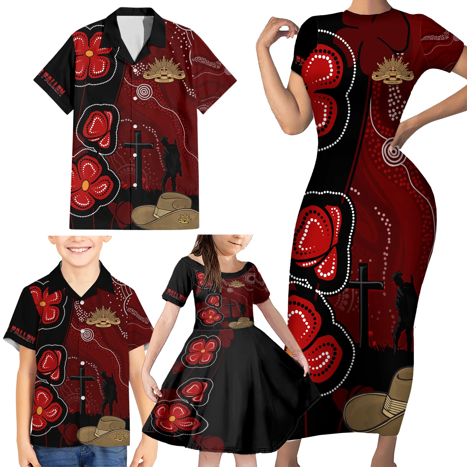 ANZAC Aboriginal Australia Family Matching Short Sleeve Bodycon Dress and Hawaiian Shirt For the Fallen