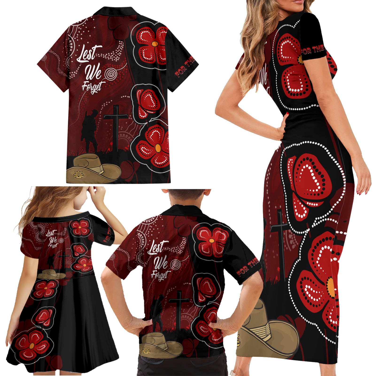 ANZAC Aboriginal Australia Family Matching Short Sleeve Bodycon Dress and Hawaiian Shirt For the Fallen