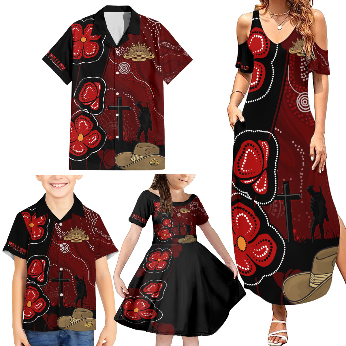 ANZAC Aboriginal Australia Family Matching Summer Maxi Dress and Hawaiian Shirt For the Fallen