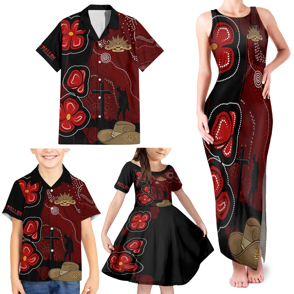 ANZAC Aboriginal Australia Family Matching Tank Maxi Dress and Hawaiian Shirt For the Fallen