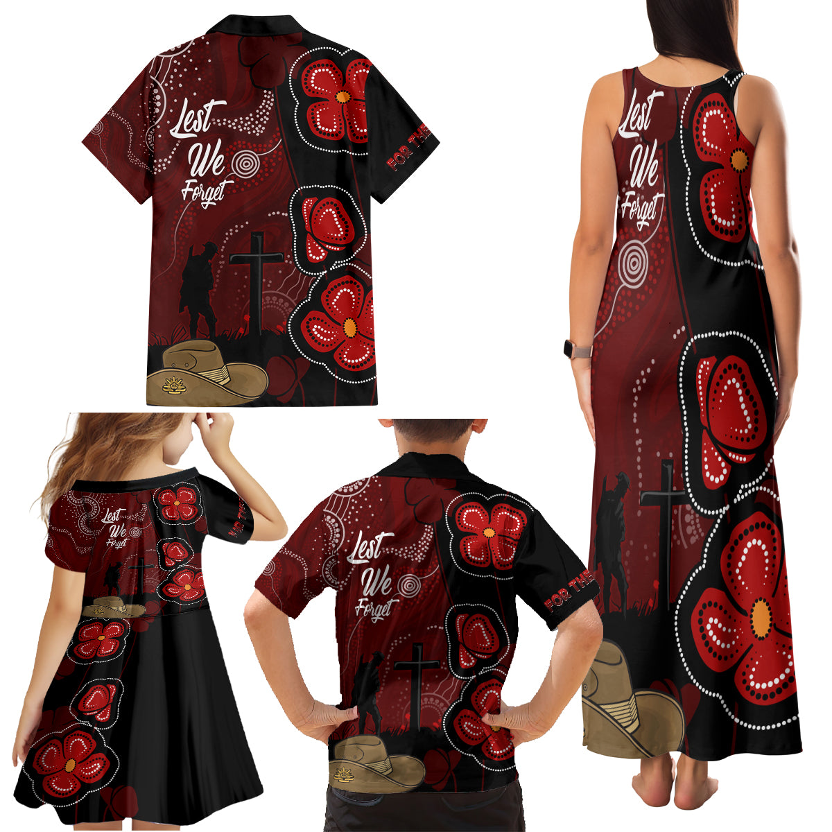 ANZAC Aboriginal Australia Family Matching Tank Maxi Dress and Hawaiian Shirt For the Fallen