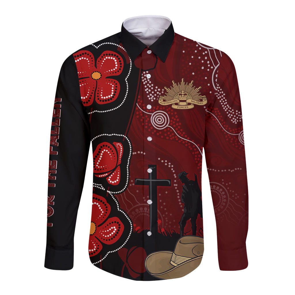 ANZAC Aboriginal Australia Long Sleeve Button Shirt For the Fallen - Vibe Hoodie Shop