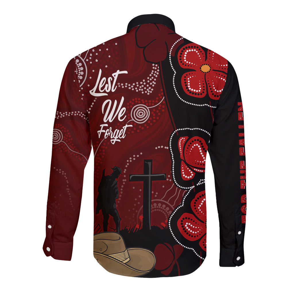 ANZAC Aboriginal Australia Long Sleeve Button Shirt For the Fallen - Vibe Hoodie Shop