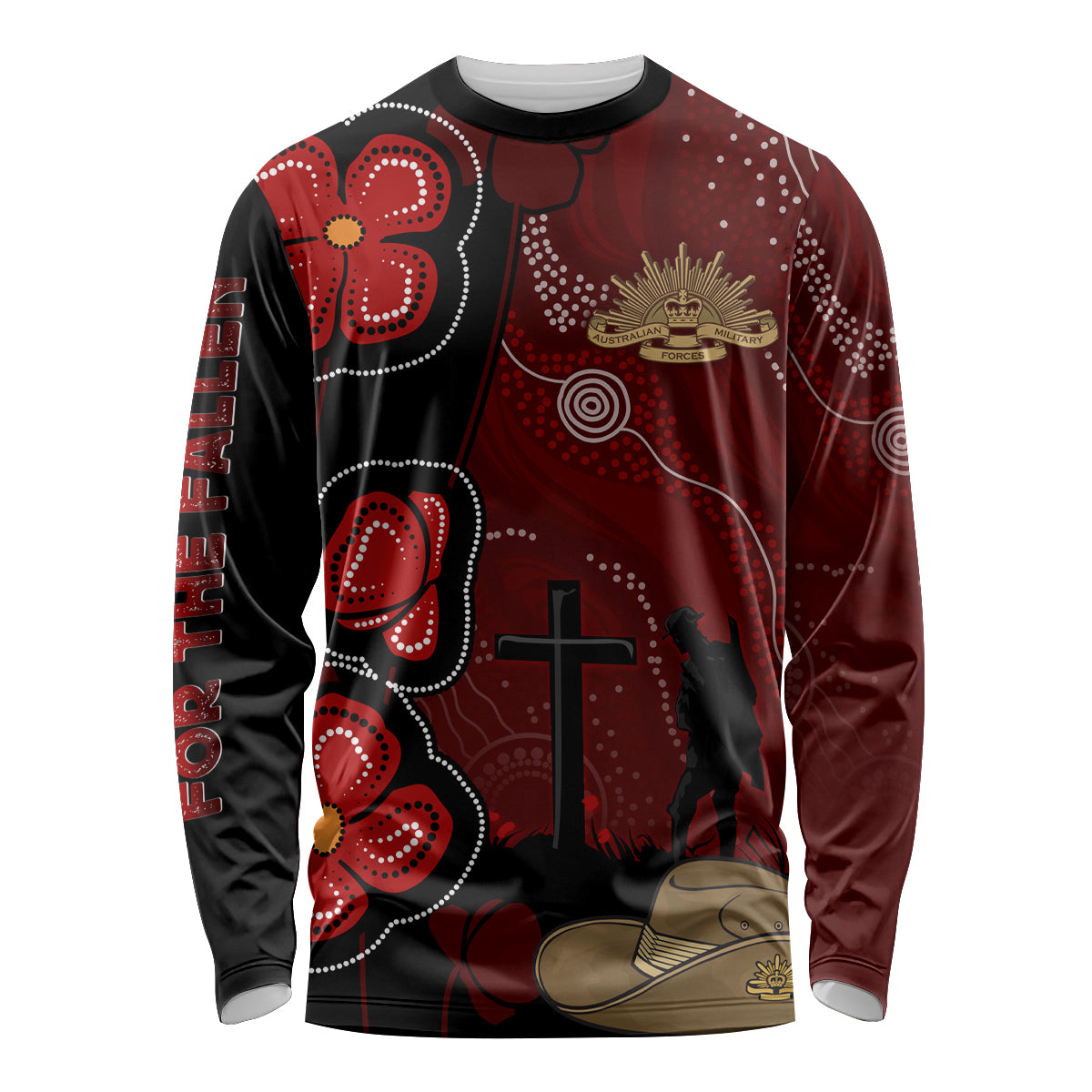 ANZAC Aboriginal Australia Long Sleeve Shirt For the Fallen - Vibe Hoodie Shop