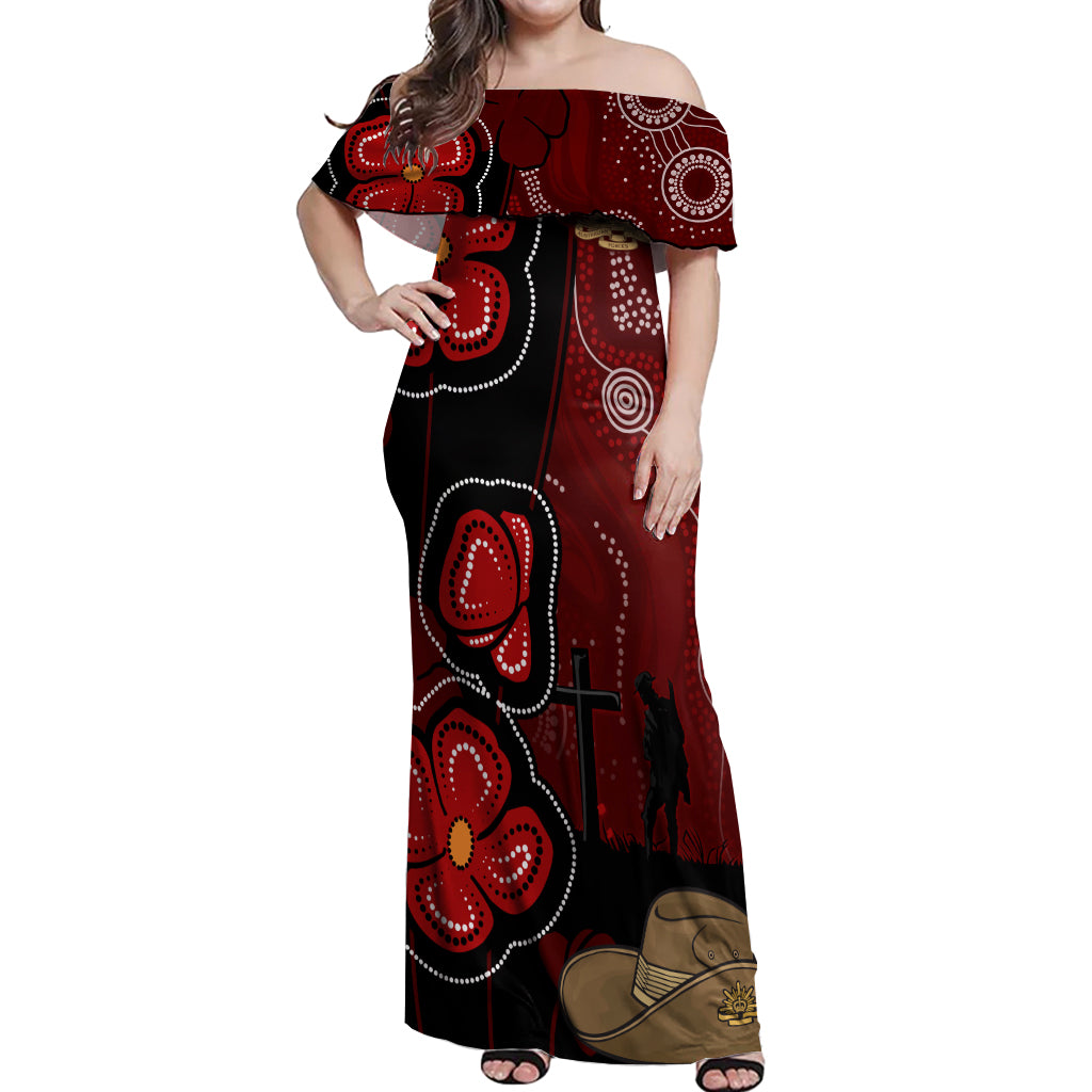 ANZAC Aboriginal Australia Off Shoulder Maxi Dress For the Fallen