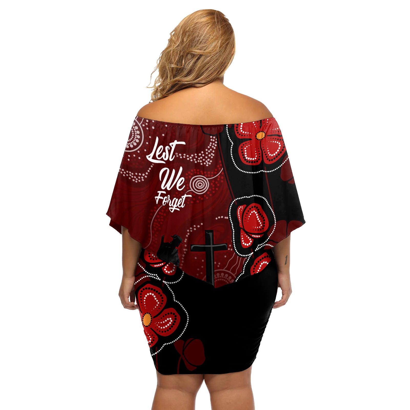 ANZAC Aboriginal Australia Off Shoulder Short Dress For the Fallen