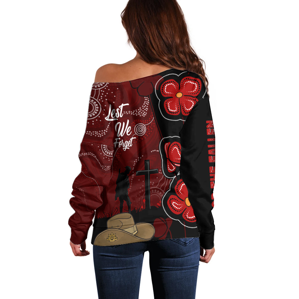 ANZAC Aboriginal Australia Off Shoulder Sweater For the Fallen - Vibe Hoodie Shop
