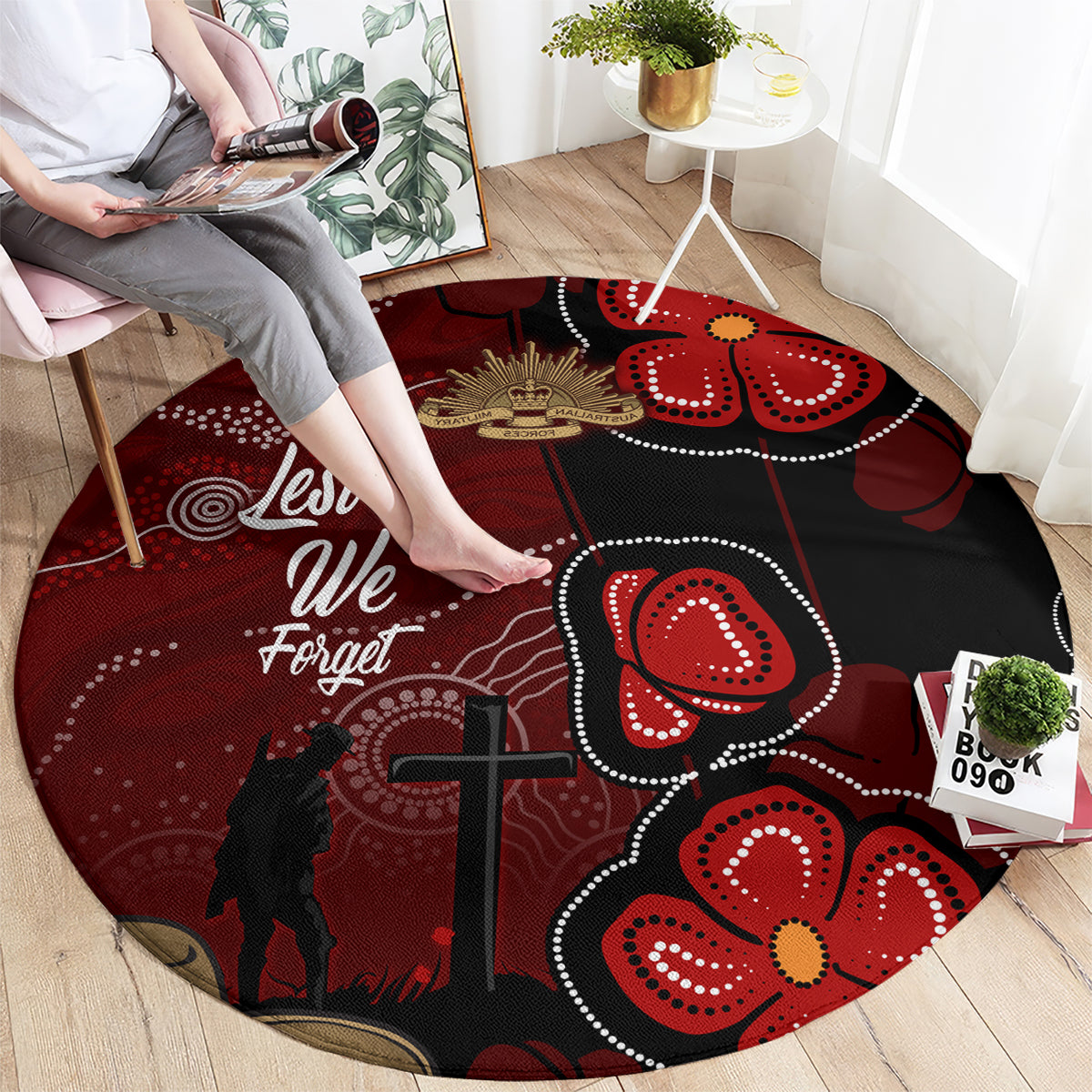 ANZAC Aboriginal Australia Round Carpet For the Fallen