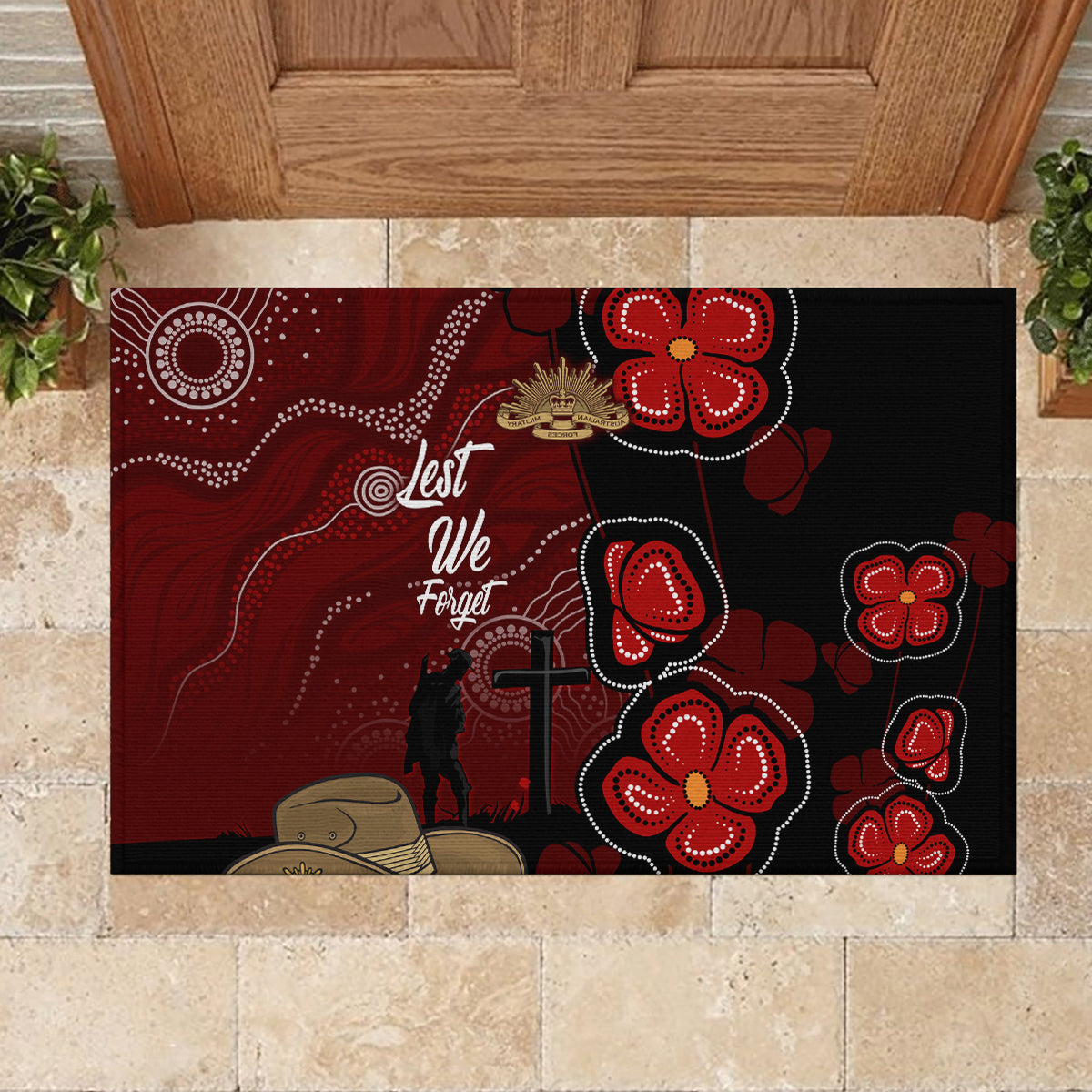 ANZAC Aboriginal Australia Rubber Doormat For the Fallen