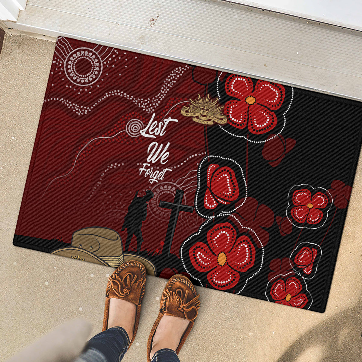ANZAC Aboriginal Australia Rubber Doormat For the Fallen