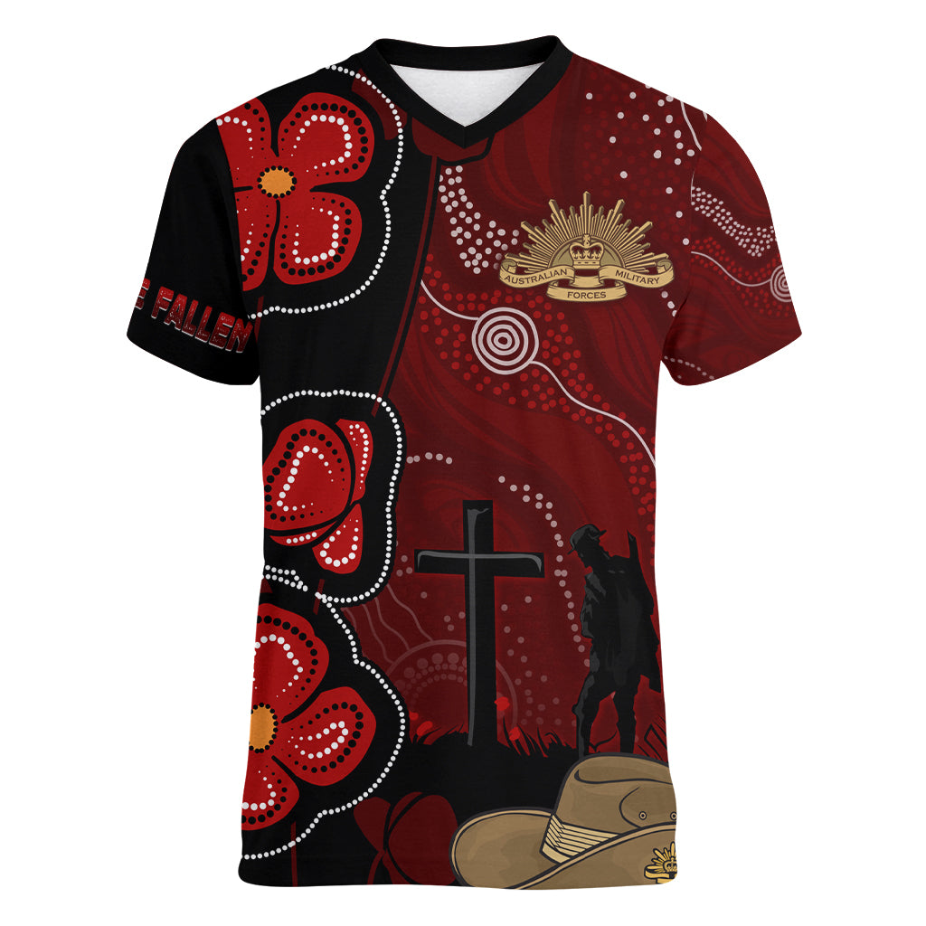 ANZAC Aboriginal Australia Women V Neck T Shirt For the Fallen - Vibe Hoodie Shop