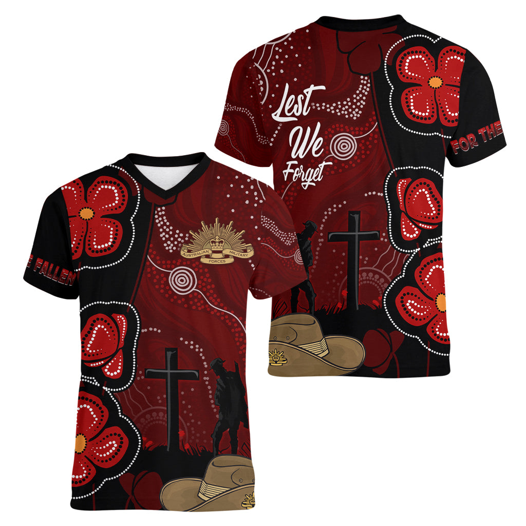 ANZAC Aboriginal Australia Women V Neck T Shirt For the Fallen - Vibe Hoodie Shop