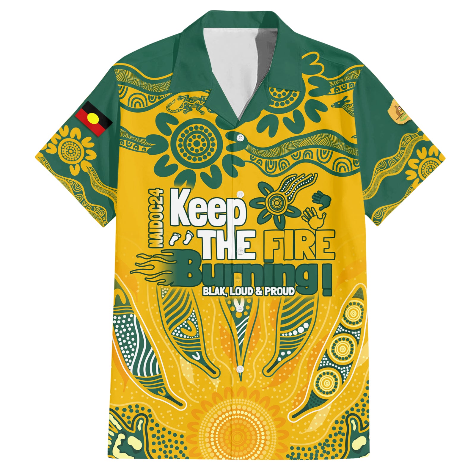 Custom Socceroos NAIDOC Week 2024 Hawaiian Shirt Indigenous Burning Fire National Colors - Vibe Hoodie Shop