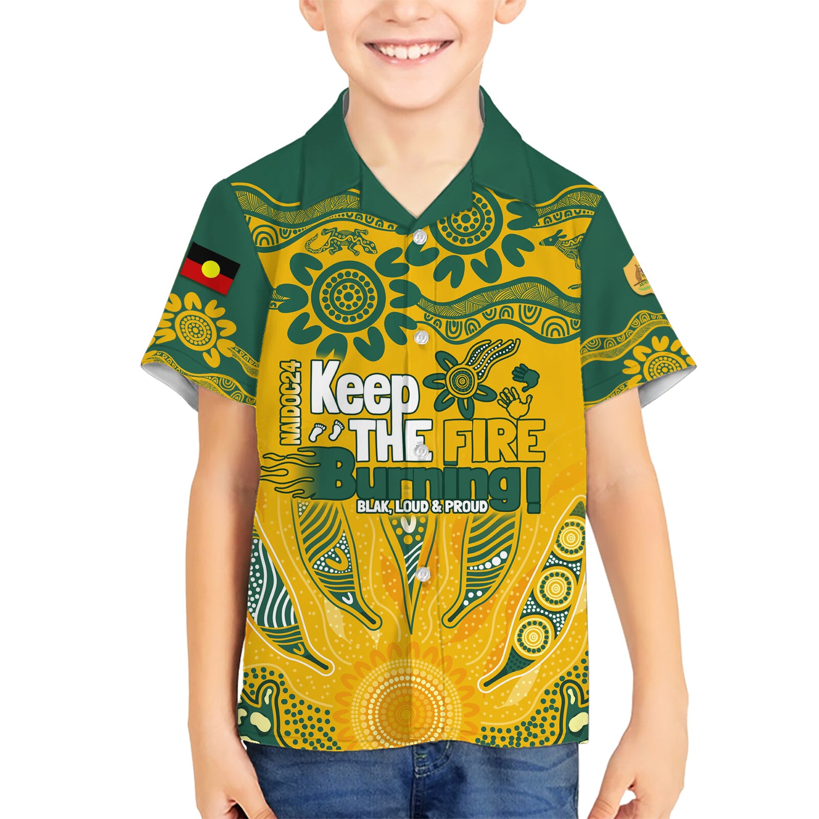 Custom Socceroos NAIDOC Week 2024 Hawaiian Shirt Indigenous Burning Fire National Colors - Vibe Hoodie Shop