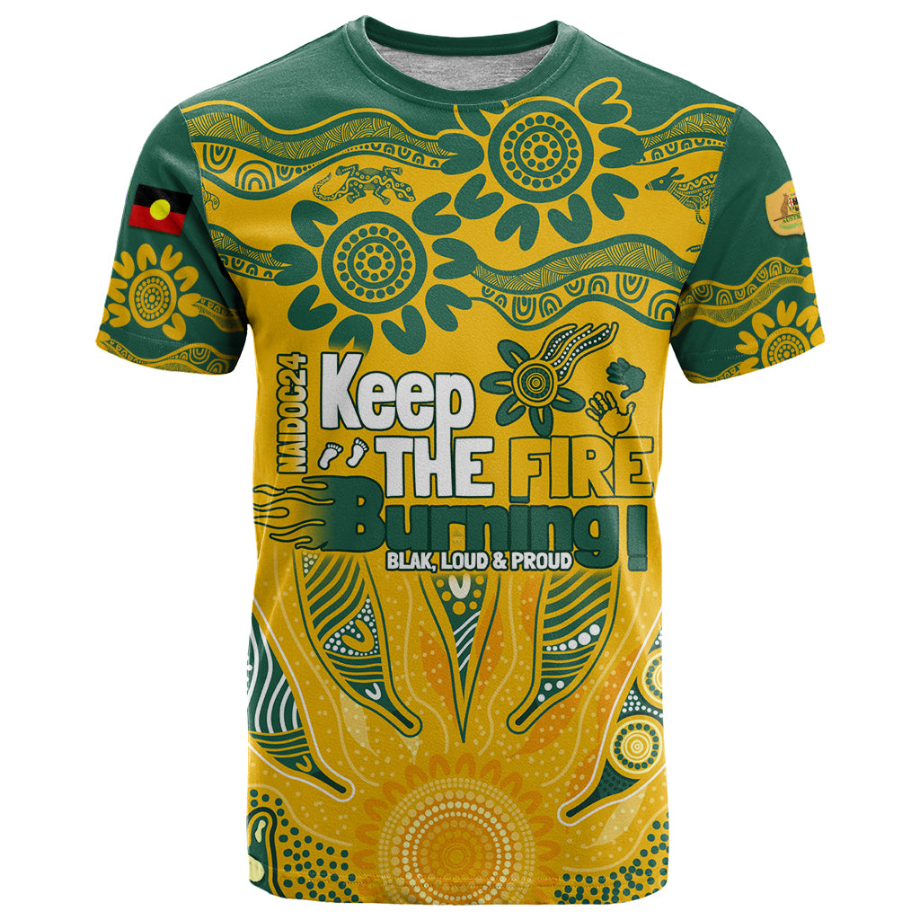 Custom Socceroos NAIDOC Week 2024 T Shirt Indigenous Burning Fire National Colors - Vibe Hoodie Shop