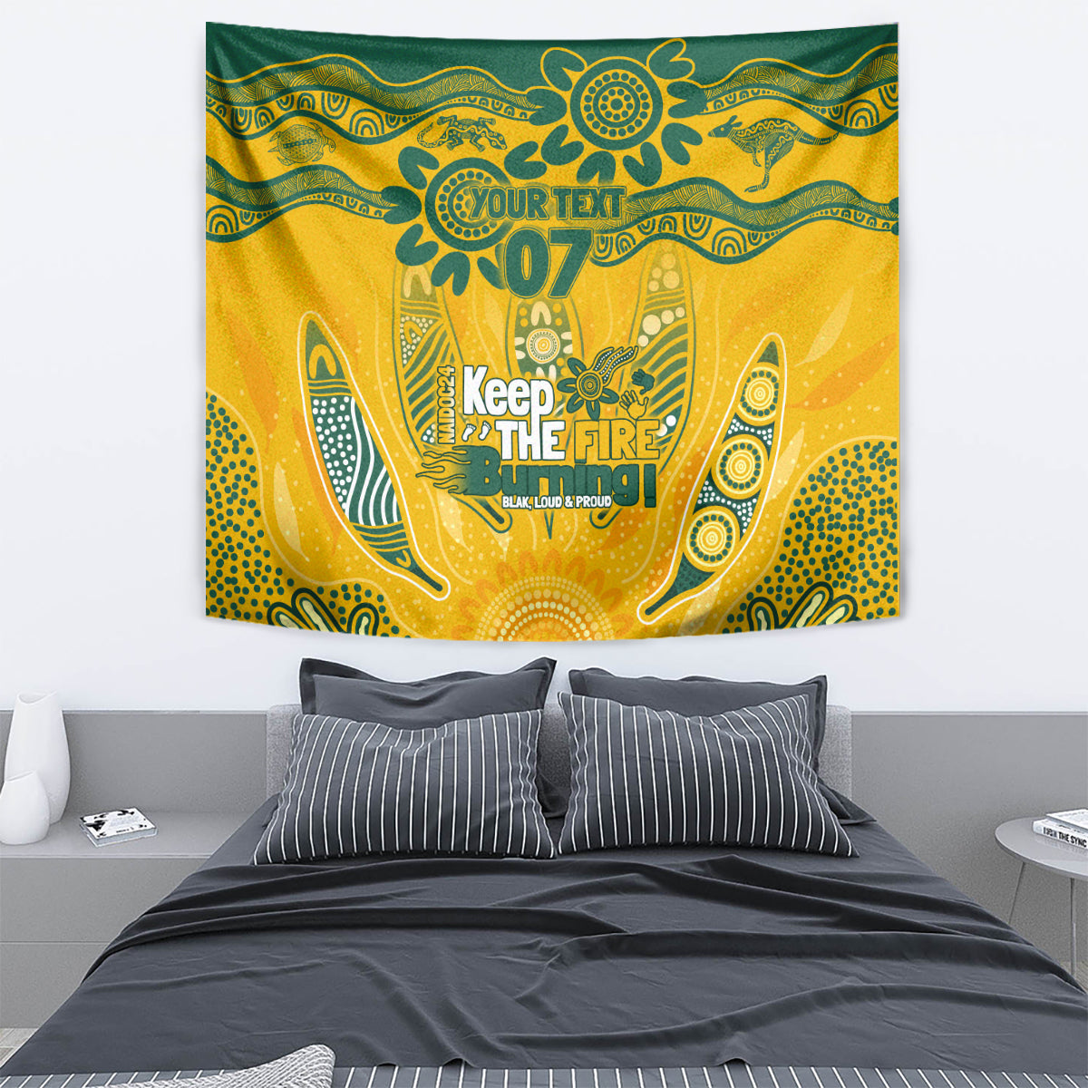 Custom Socceroos NAIDOC Week 2024 Tapestry Indigenous Burning Fire National Colors - Vibe Hoodie Shop