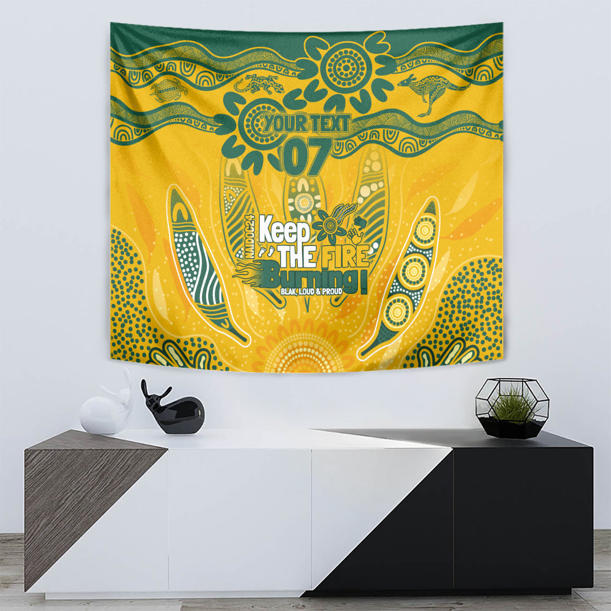 Custom Socceroos NAIDOC Week 2024 Tapestry Indigenous Burning Fire National Colors - Vibe Hoodie Shop