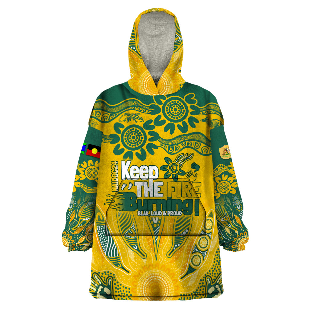 Custom Socceroos NAIDOC Week 2024 Wearable Blanket Hoodie Indigenous Burning Fire National Colors - Vibe Hoodie Shop