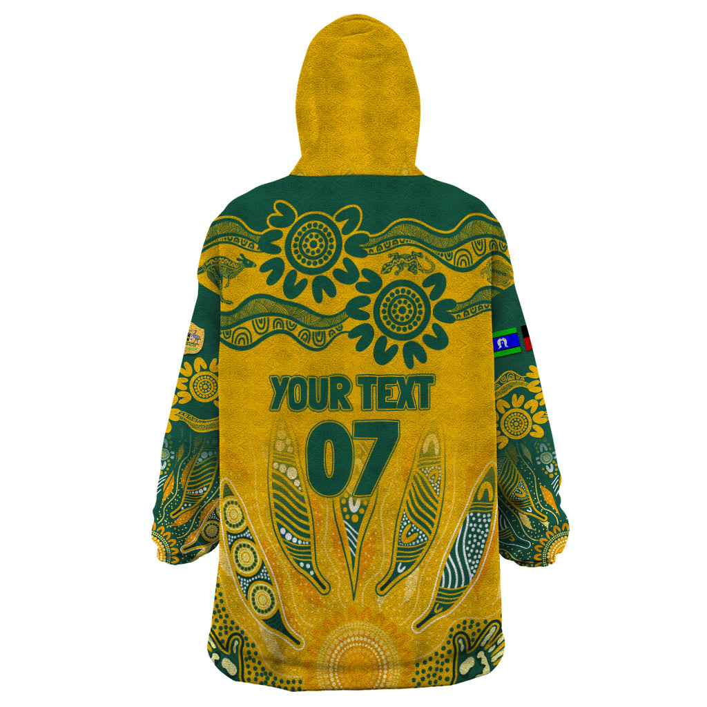 Custom Socceroos NAIDOC Week 2024 Wearable Blanket Hoodie Indigenous Burning Fire National Colors - Vibe Hoodie Shop