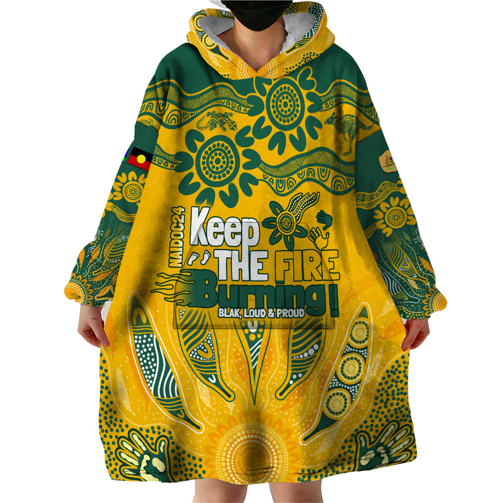 Custom Socceroos NAIDOC Week 2024 Wearable Blanket Hoodie Indigenous Burning Fire National Colors - Vibe Hoodie Shop