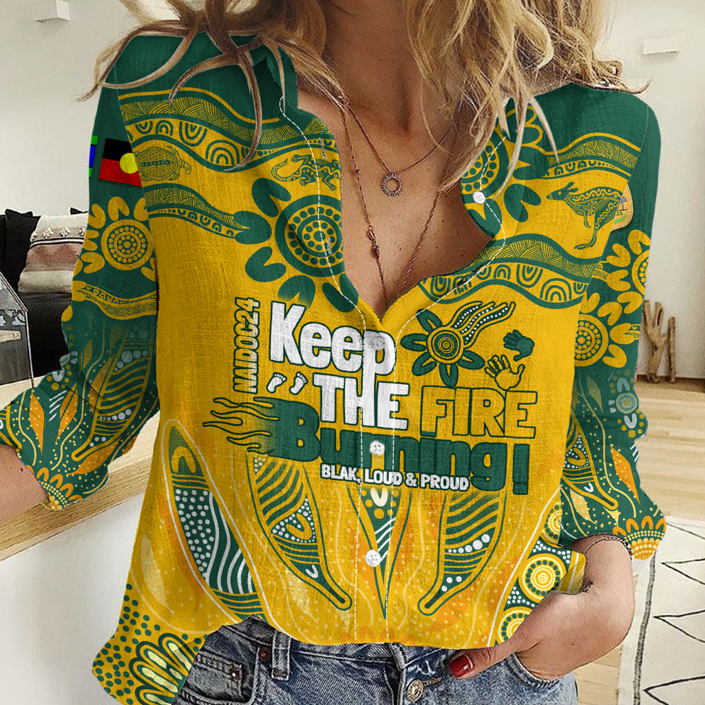 Custom Socceroos NAIDOC Week 2024 Women Casual Shirt Indigenous Burning Fire National Colors - Vibe Hoodie Shop