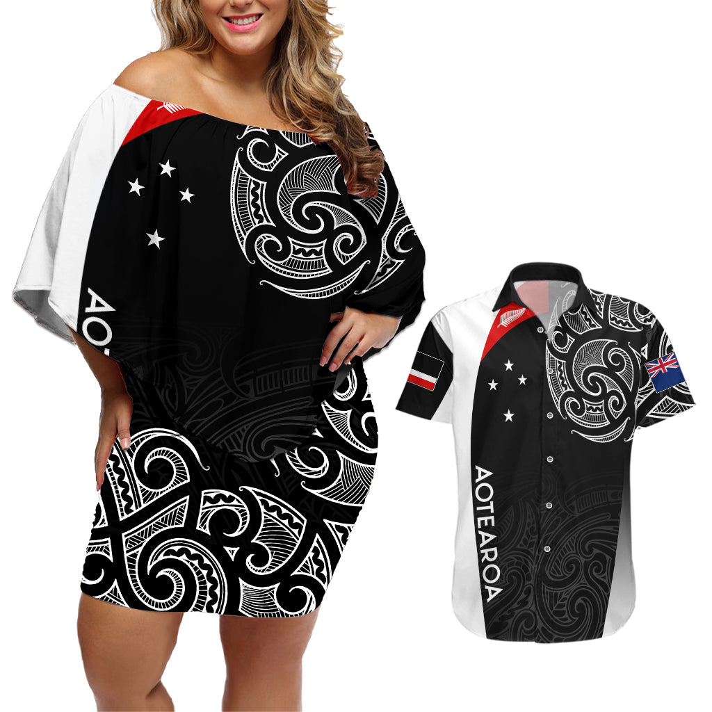 personalised-new-zealand-rugby-couples-matching-off-shoulder-short-dress-and-hawaiian-shirt-aotearoa-world-cup-2023-champions