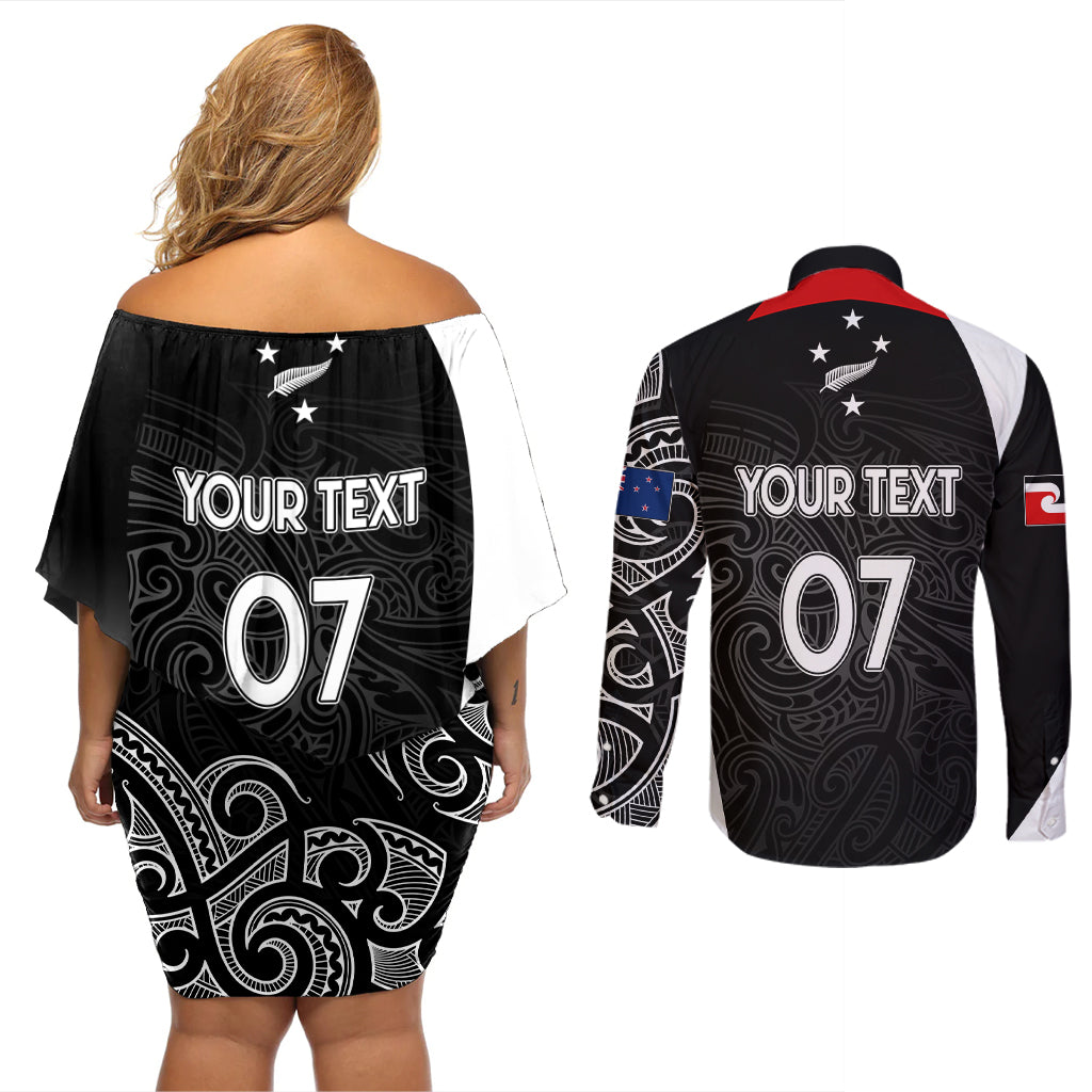 personalised-new-zealand-rugby-couples-matching-off-shoulder-short-dress-and-long-sleeve-button-shirts-aotearoa-world-cup-2023-champions