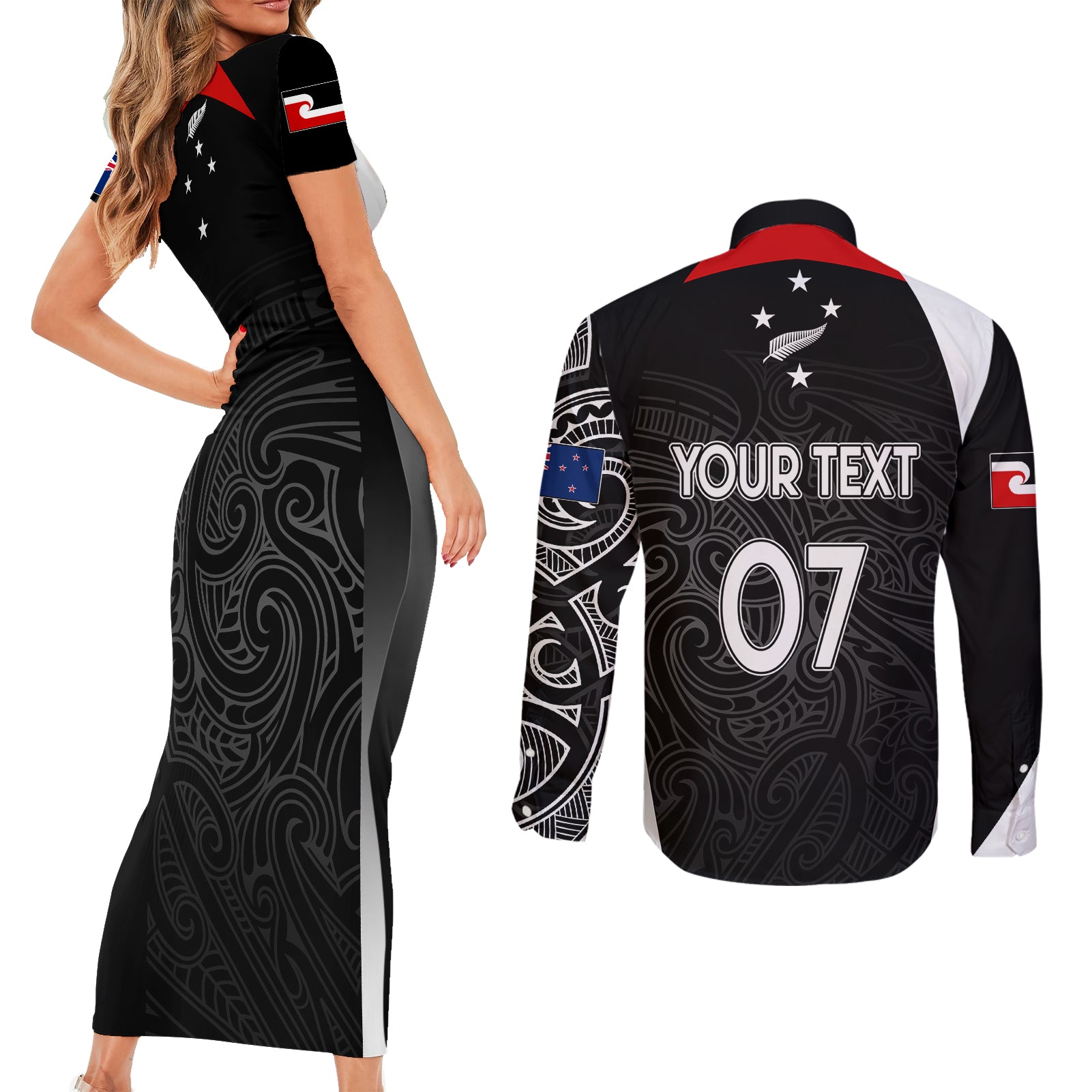 personalised-new-zealand-rugby-couples-matching-short-sleeve-bodycon-dress-and-long-sleeve-button-shirts-aotearoa-world-cup-2023-champions