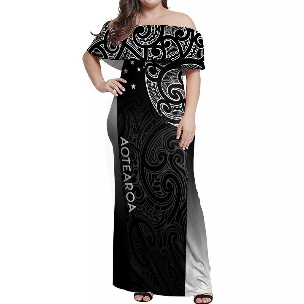 Personalised New Zealand Rugby Off Shoulder Maxi Dress Aotearoa World Cup 2023 Champions - Vibe Hoodie Shop