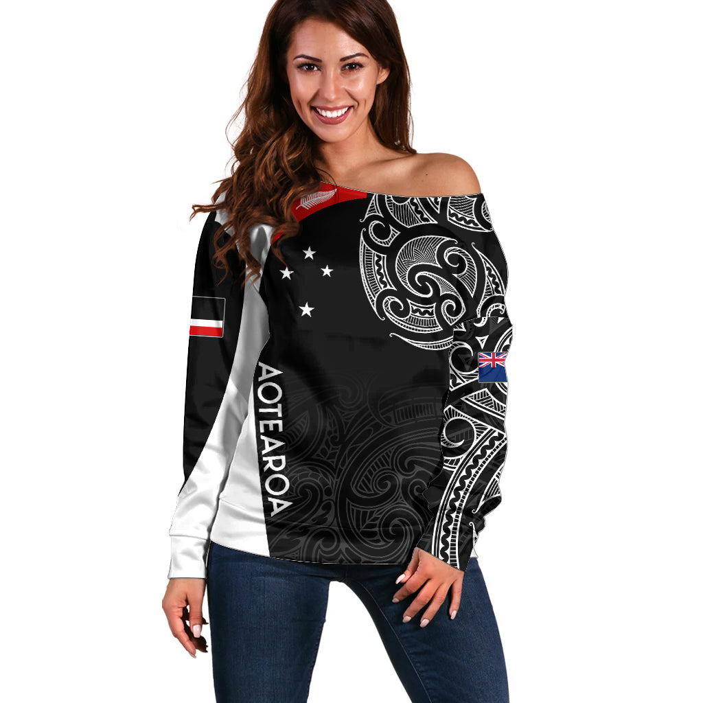 Personalised New Zealand Rugby Off Shoulder Sweater Aotearoa World Cup 2023 Champions - Vibe Hoodie Shop