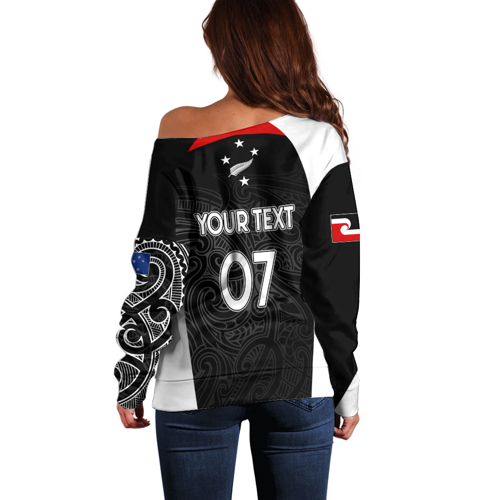 Personalised New Zealand Rugby Off Shoulder Sweater Aotearoa World Cup 2023 Champions - Vibe Hoodie Shop
