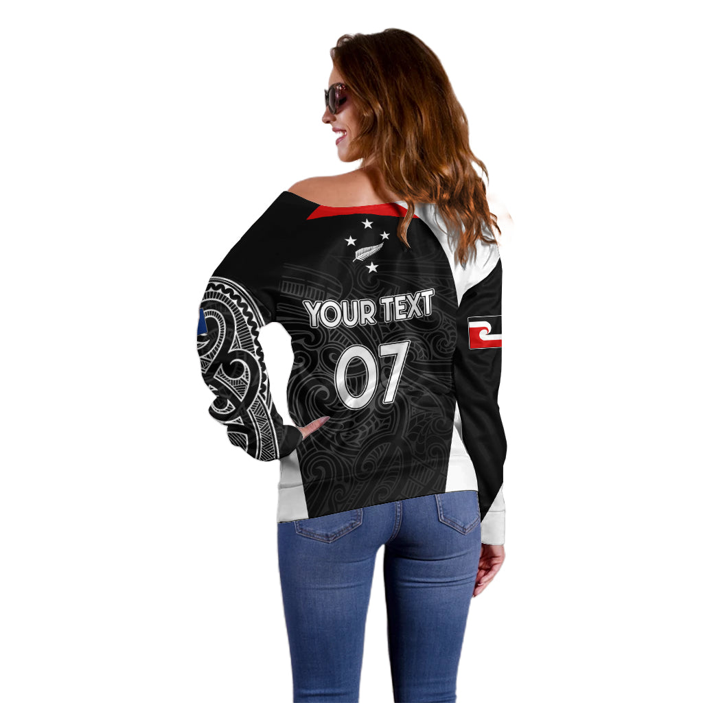 Personalised New Zealand Rugby Off Shoulder Sweater Aotearoa World Cup 2023 Champions - Vibe Hoodie Shop