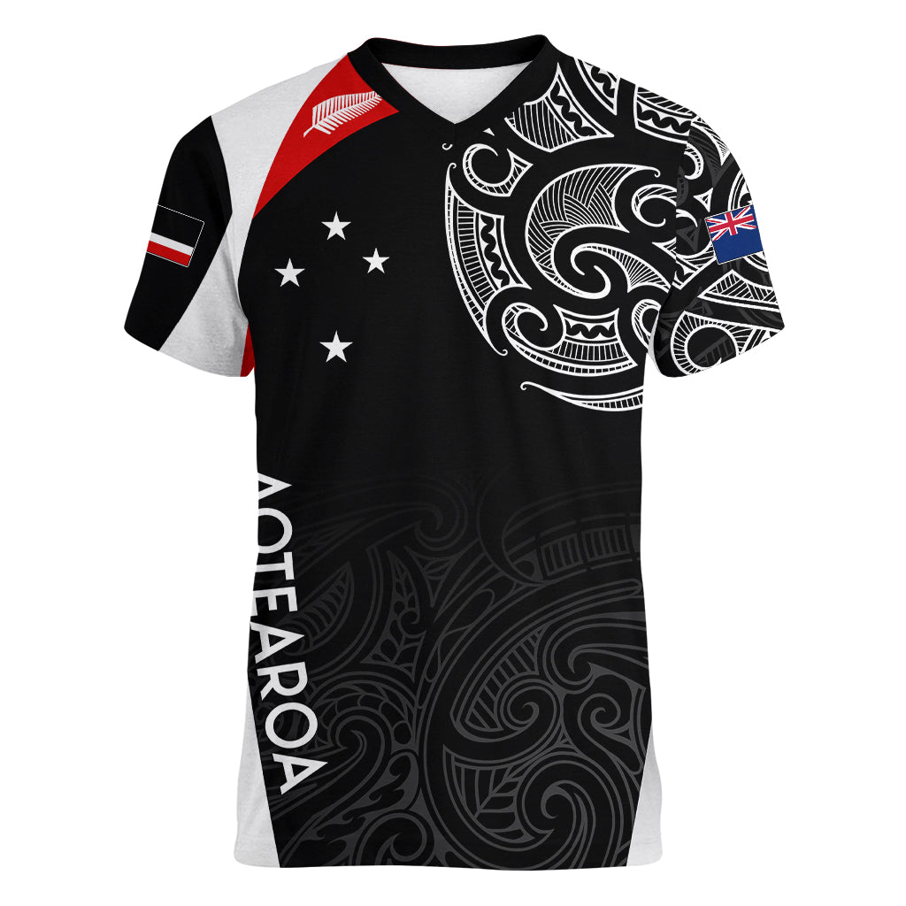 Personalised New Zealand Rugby Women V Neck T Shirt Aotearoa World Cup 2023 Champions - Vibe Hoodie Shop