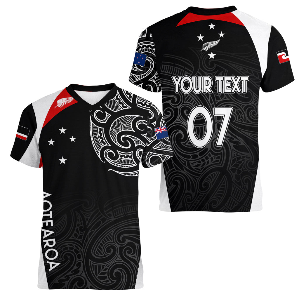 Personalised New Zealand Rugby Women V Neck T Shirt Aotearoa World Cup 2023 Champions - Vibe Hoodie Shop