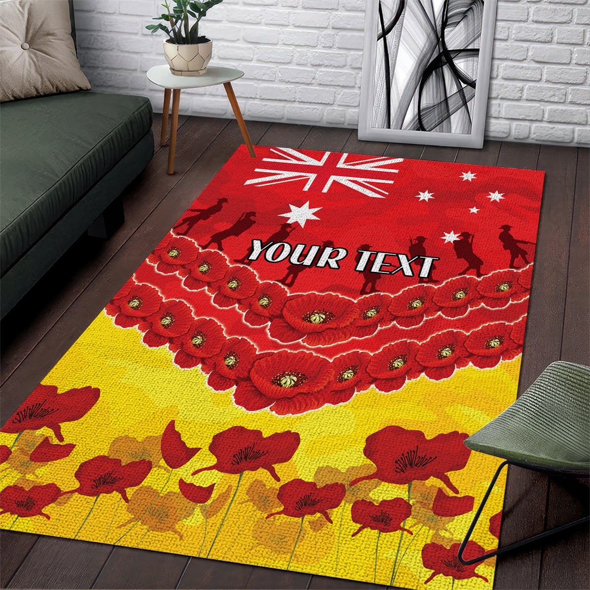 Custom Sun Football Area Rug ANZAC Lest We Forget - Vibe Hoodie Shop