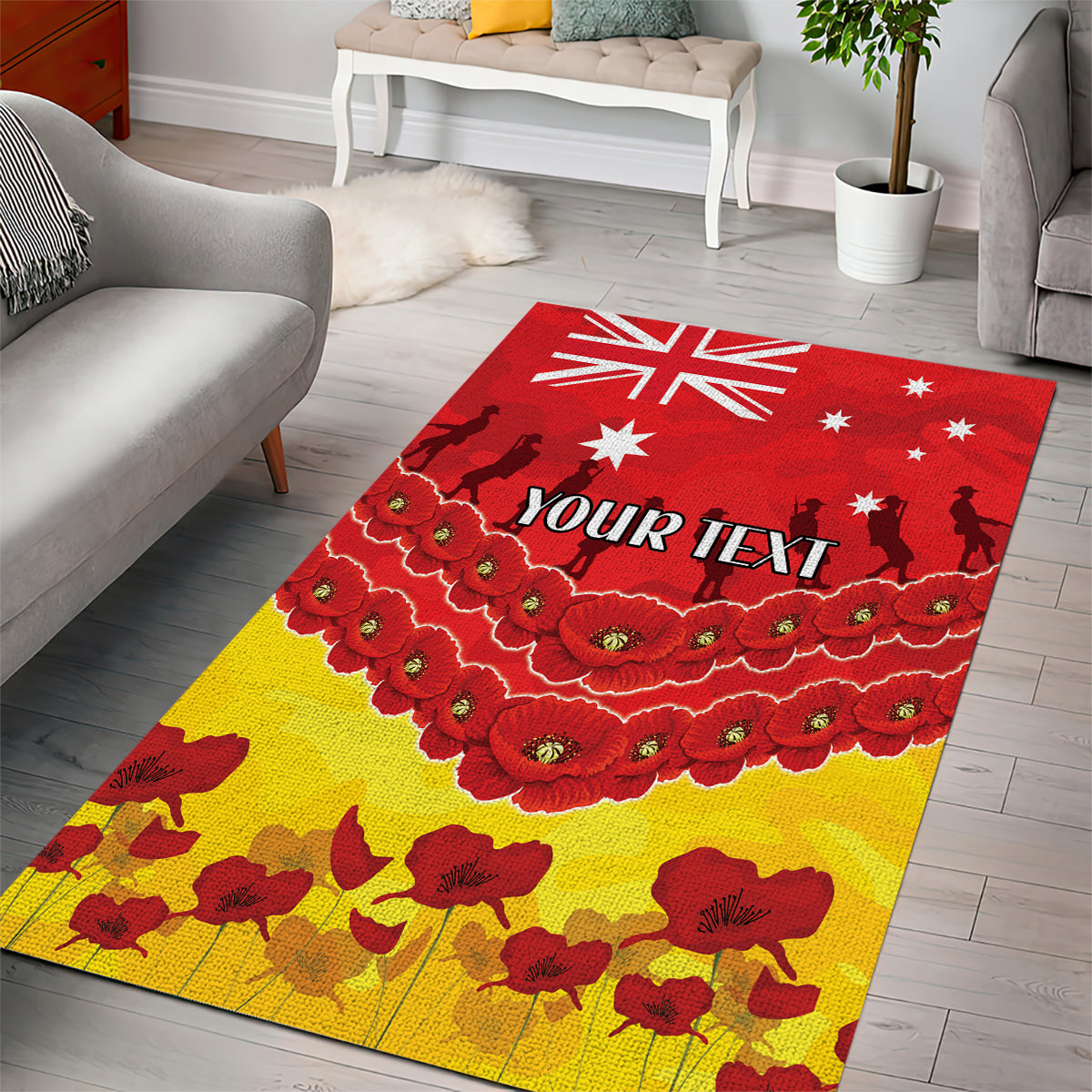 Custom Sun Football Area Rug ANZAC Lest We Forget - Vibe Hoodie Shop