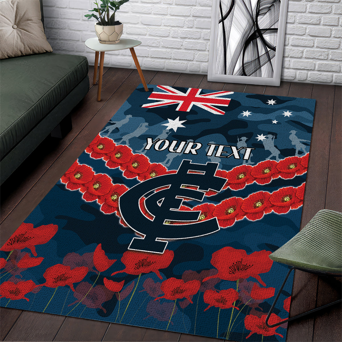 Custom Blues Football Area Rug ANZAC Lest We Forget - Vibe Hoodie Shop