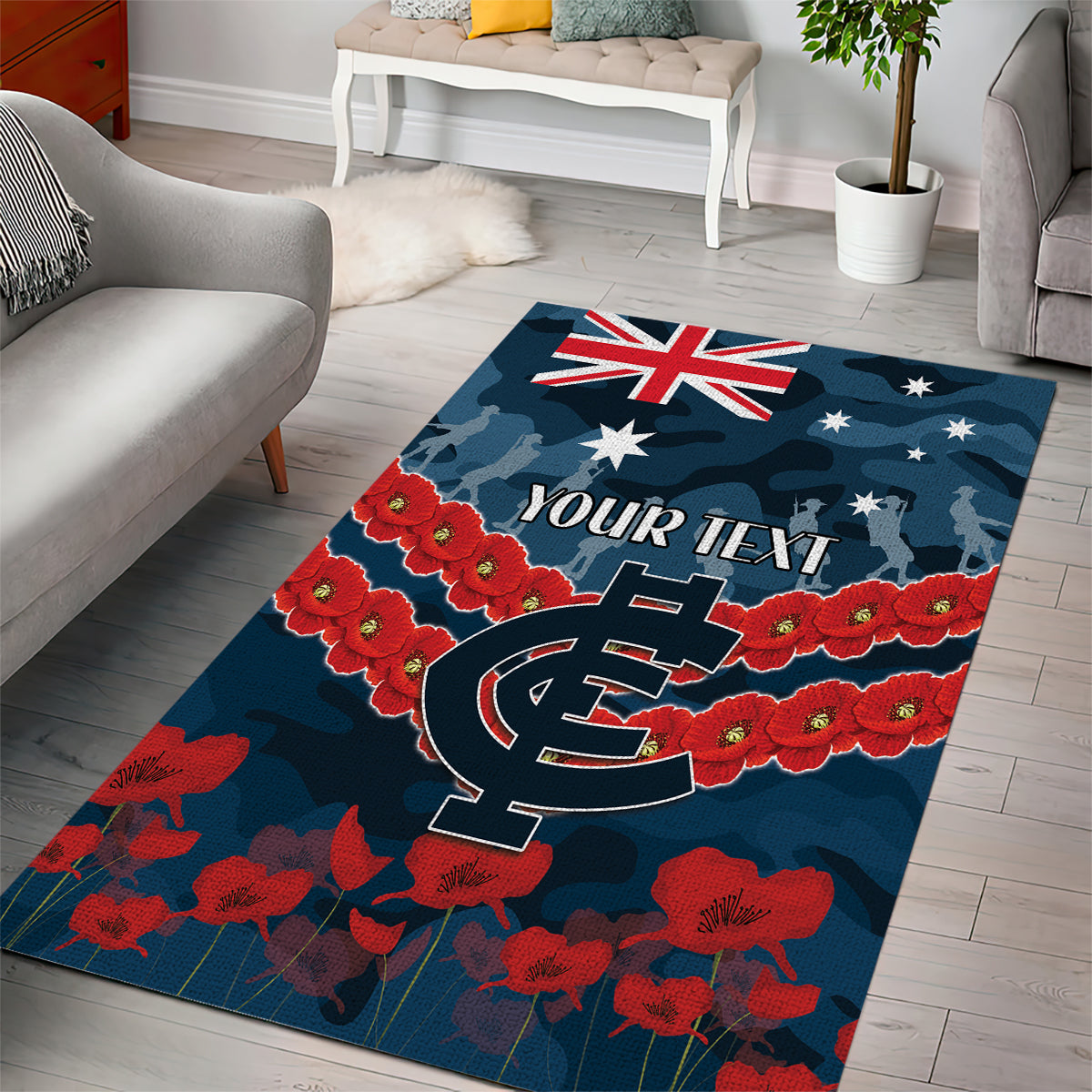 Custom Blues Football Area Rug ANZAC Lest We Forget - Vibe Hoodie Shop