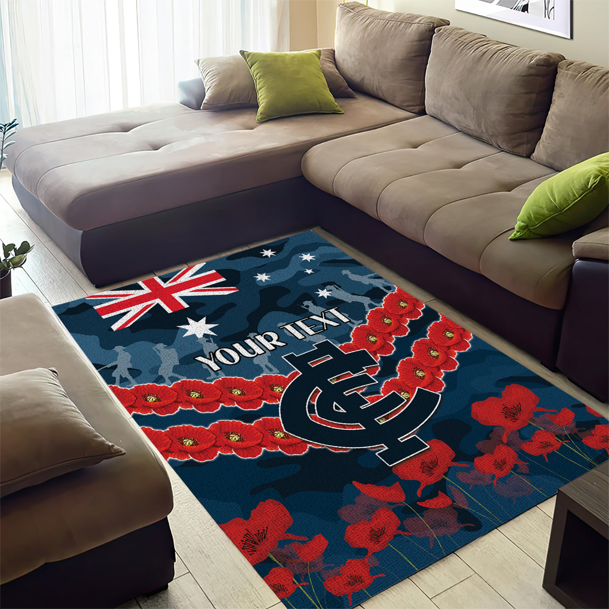 Custom Blues Football Area Rug ANZAC Lest We Forget - Vibe Hoodie Shop