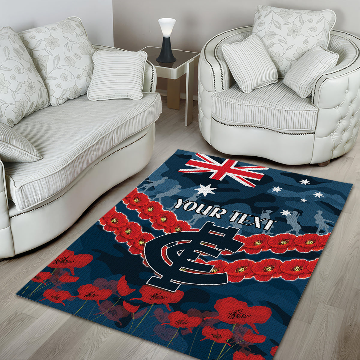 Custom Blues Football Area Rug ANZAC Lest We Forget - Vibe Hoodie Shop