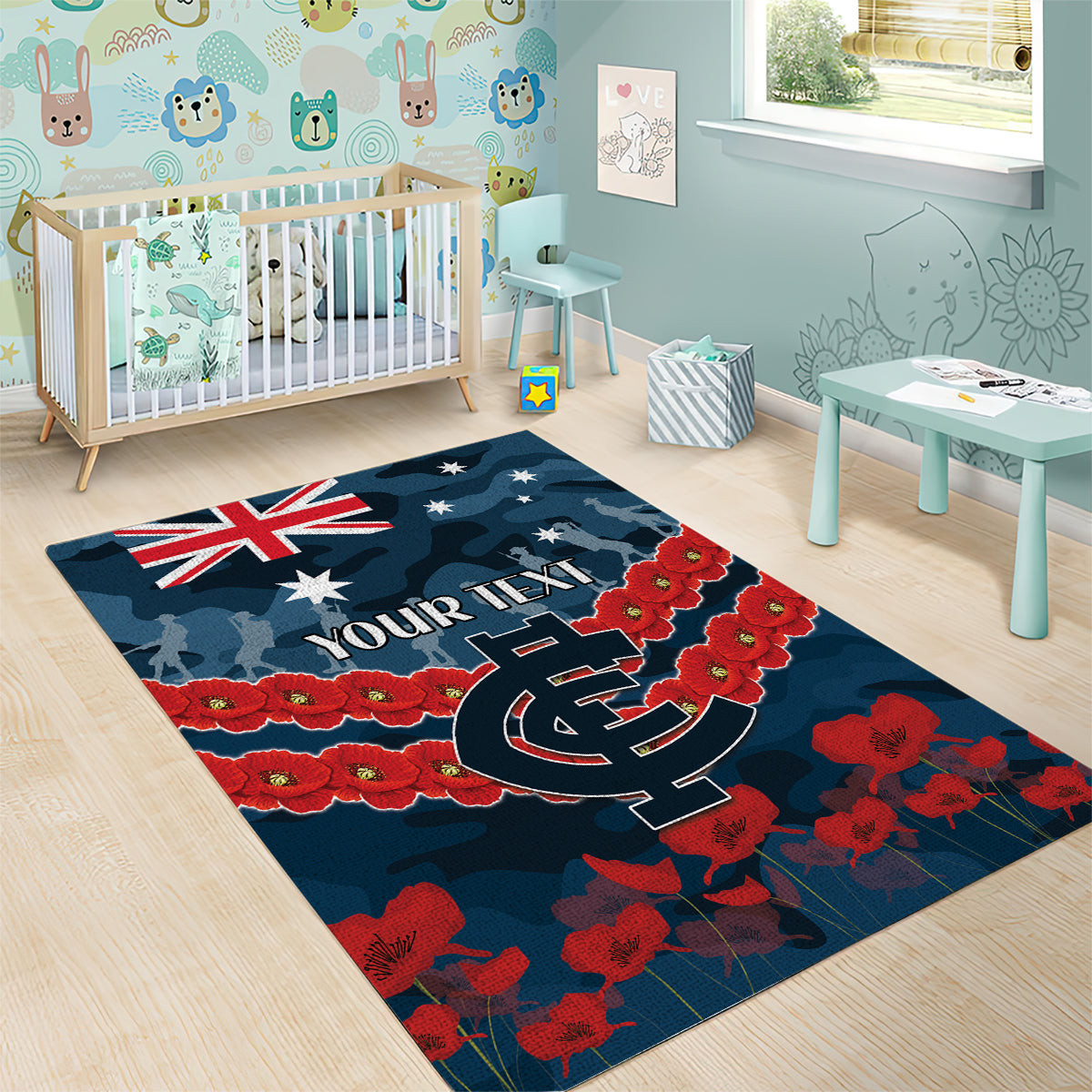 Custom Blues Football Area Rug ANZAC Lest We Forget - Vibe Hoodie Shop